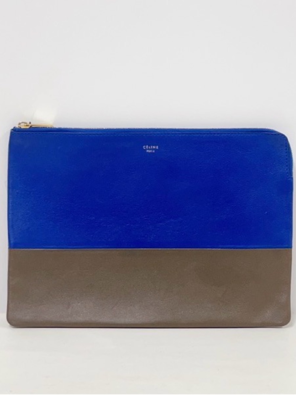 Celine Solo Bi-Color Flat Pouch Clutch Blue Grey Lambskin Phoebe Philo Era
